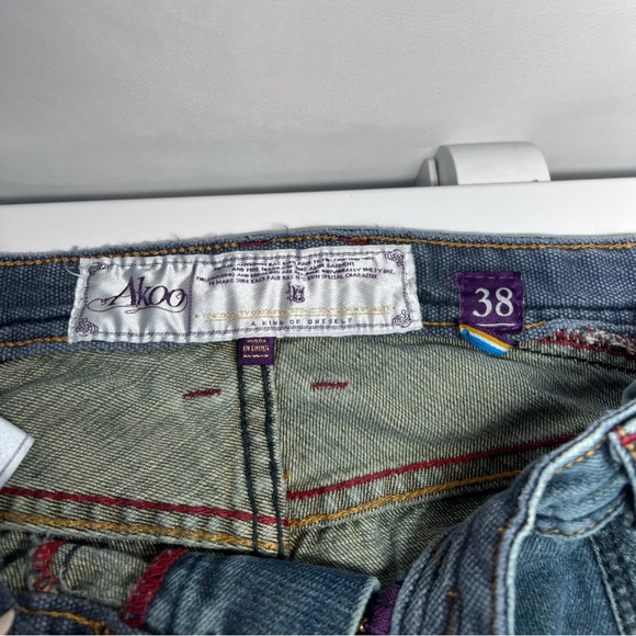 Akko Snap Back Embroidered Eagle Pockets King Of Oneself Distressed Jeans 38x32 - Picture 6 of 12